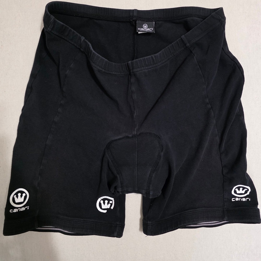 Canari Mens XL Black Padded Cycling Bike‎ Shorts Cotton Spandex Athletic Logo